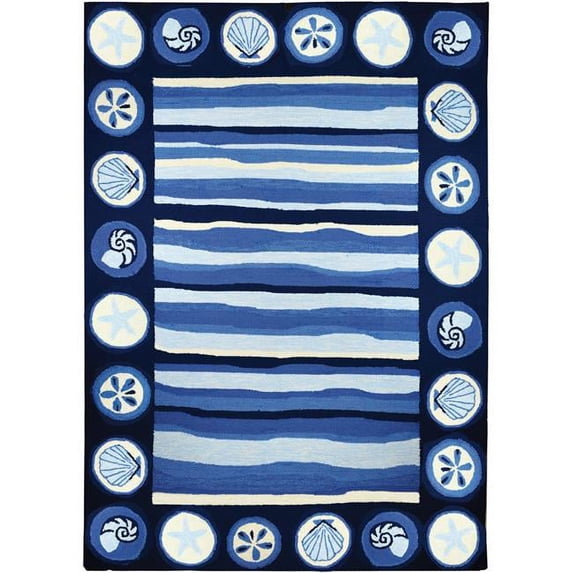 Homefires PP-VE001E 5 x 7 ft. Coastal Stripes And Shells Indoor Outdoor Area Rug, Blue