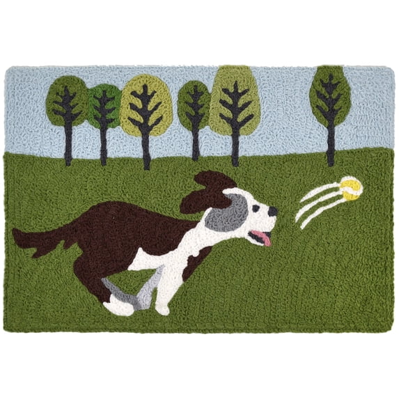 Homefires Rugs 1.6' x 2.5' Chasing The Ball Green and Brown Rectangular Area Throw Rug