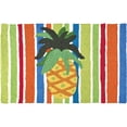 thumbnail image 1 of Homefires Rugs 1.6' x 2.5' Pineapple On Watercolored Stripes Green and Orange Rectangular Area Throw, 1 of 1
