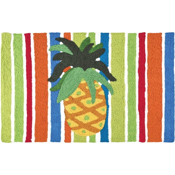 Homefires Rugs 1.6' x 2.5' Pineapple On Watercolored Stripes Green and Orange Rectangular Area Throw