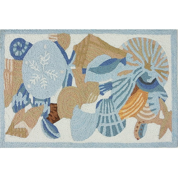 Homefires Rugs 1.6' x 2.5' Shells and Coral Blue and Beige Rectangular Area Throw Rug