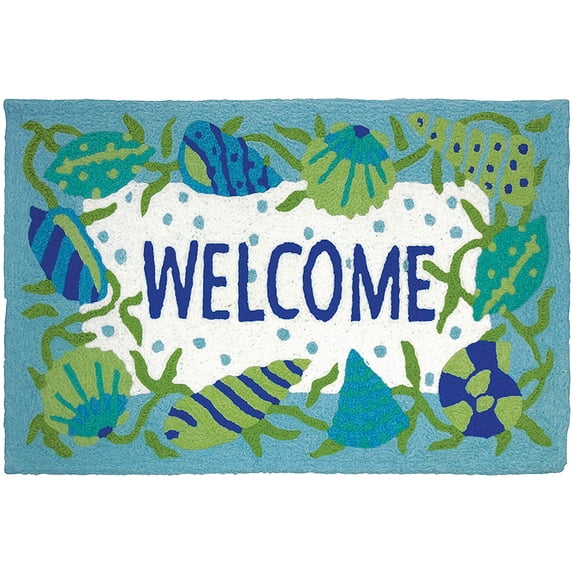 Beachy Throw Rug Homefires Rugs 1.6' x 2.5' White and Blue Beach Welcome Rectangular ...