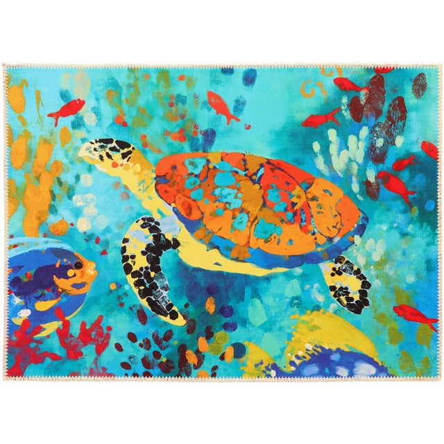 Homefires Rugs 1.75' x 2.5' Marine Turtle Indoor Outdoor Area Throw Rug - Multi-Color