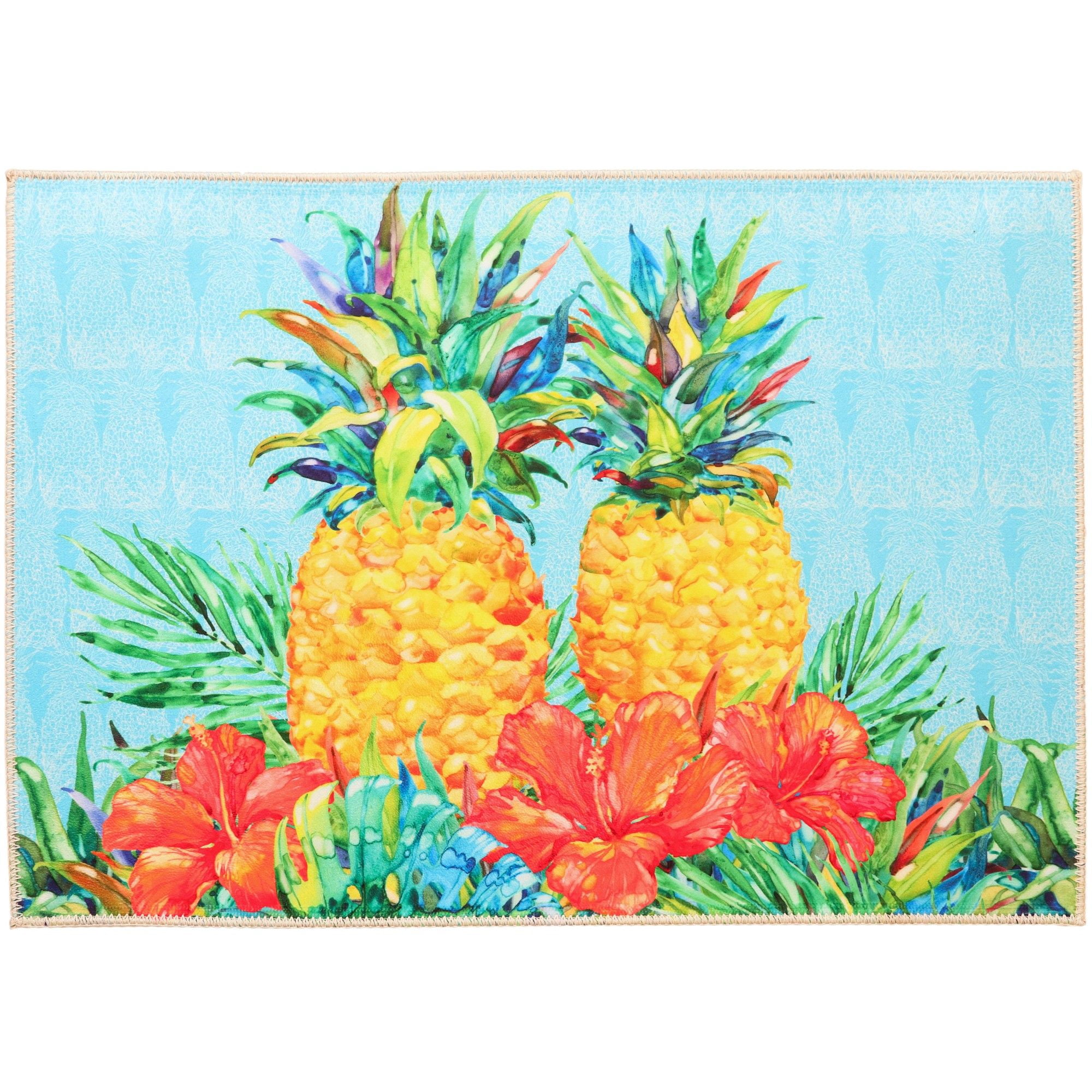 Homefires Rugs Homefires Rugs 1.75' x 2.5' Pineapple and Hibiscus Indoor Outdoor Area ...