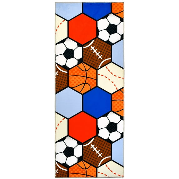 Homefires Rugs 1.75' x 4.5' All-Stars Blue and Brown Rectangular Area Throw Rug