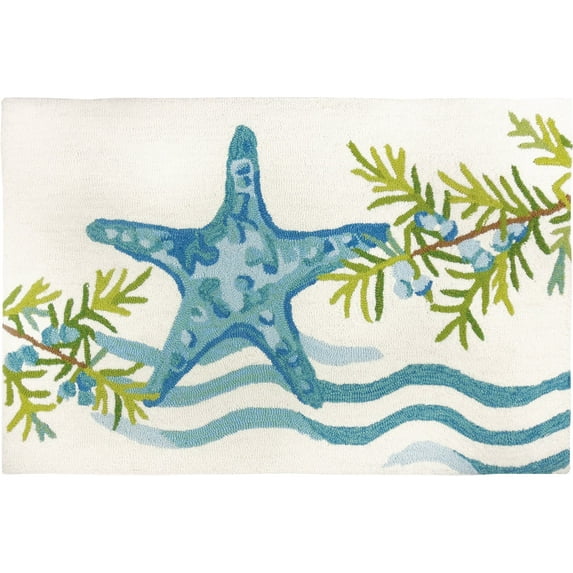 Homefires Rugs Ocean Tide Starfish Area Rug in Blue and Green