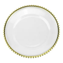 Homeford Beaded Trim Clear Round Plastic Charger Plate, 12-1/2-inch, Gold