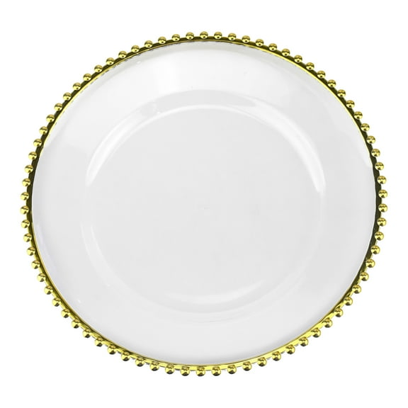 Homeford Beaded Trim Clear Round Plastic Charger Plate, 12-1/2-inch, Gold