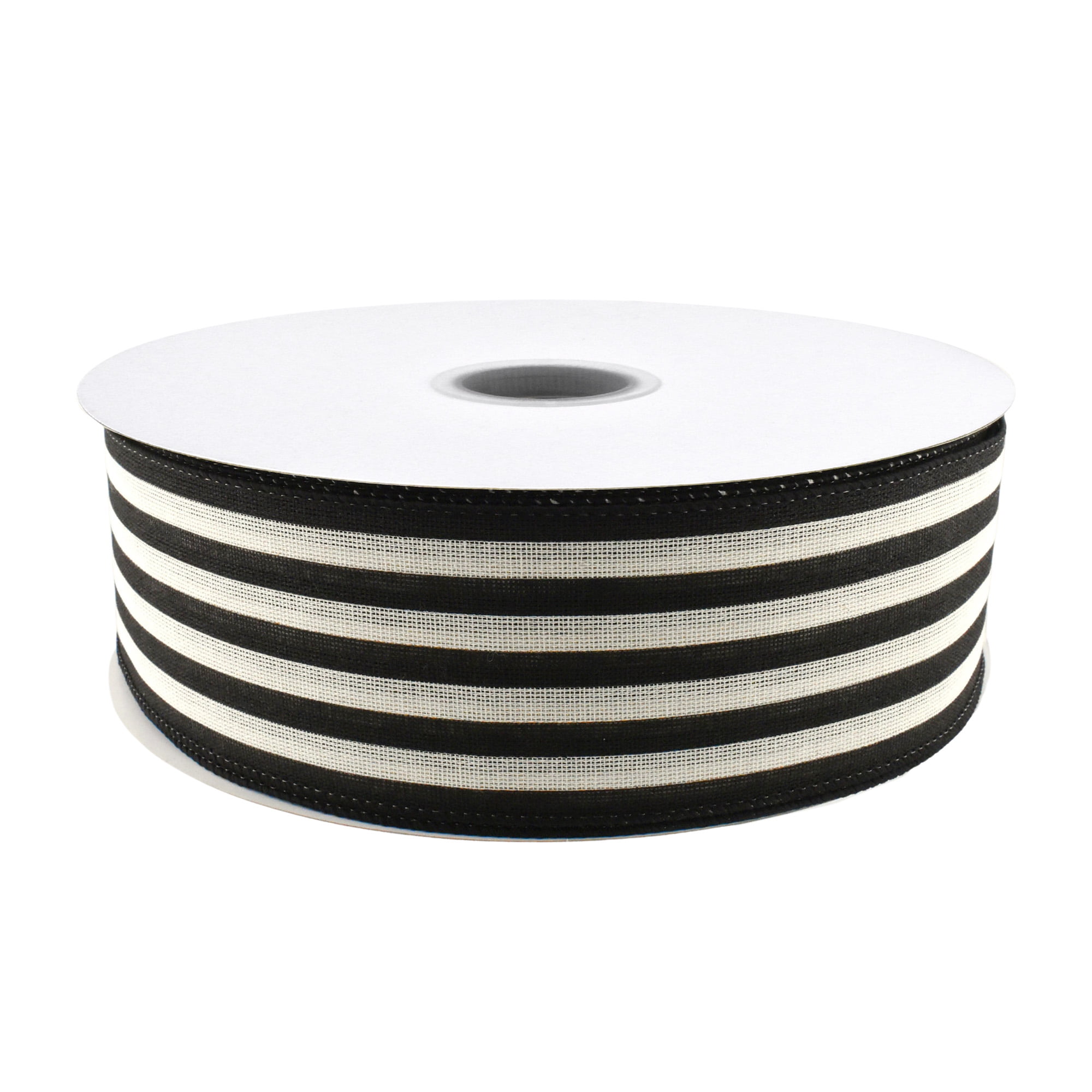 Homeford Cabana Stripes Canvas Wired Ribbon, 2-1/2-inch, 50-yard, Black/Cream