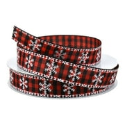 Homeford Christmas Buffalo Plaid Snowflakes Ribbon, 5/8-inch, 10-yard, Red/Black