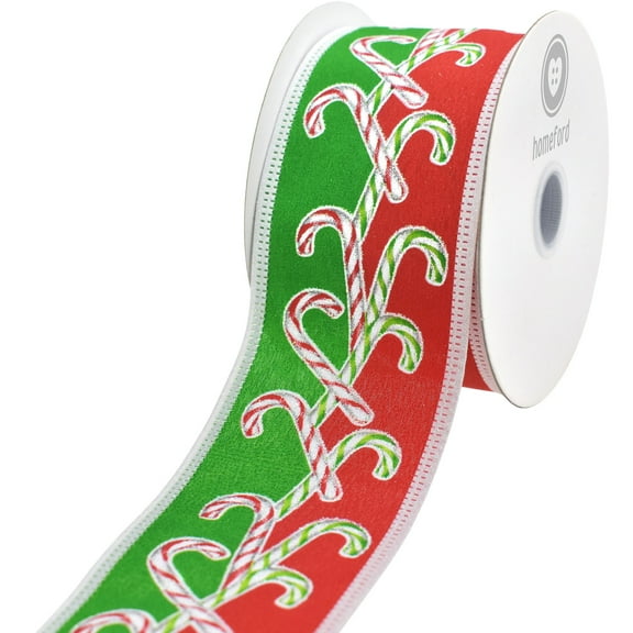 Homeford Christmas Candy Cane Dual Stripe Wired Ribbon, Red/Green, 2-1/2-inch, 10-yard