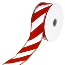 Homeford Christmas Candy Cane Velvet Outdoor Wired Ribbon, 1-1/2-inch, 10-yard, Red/White