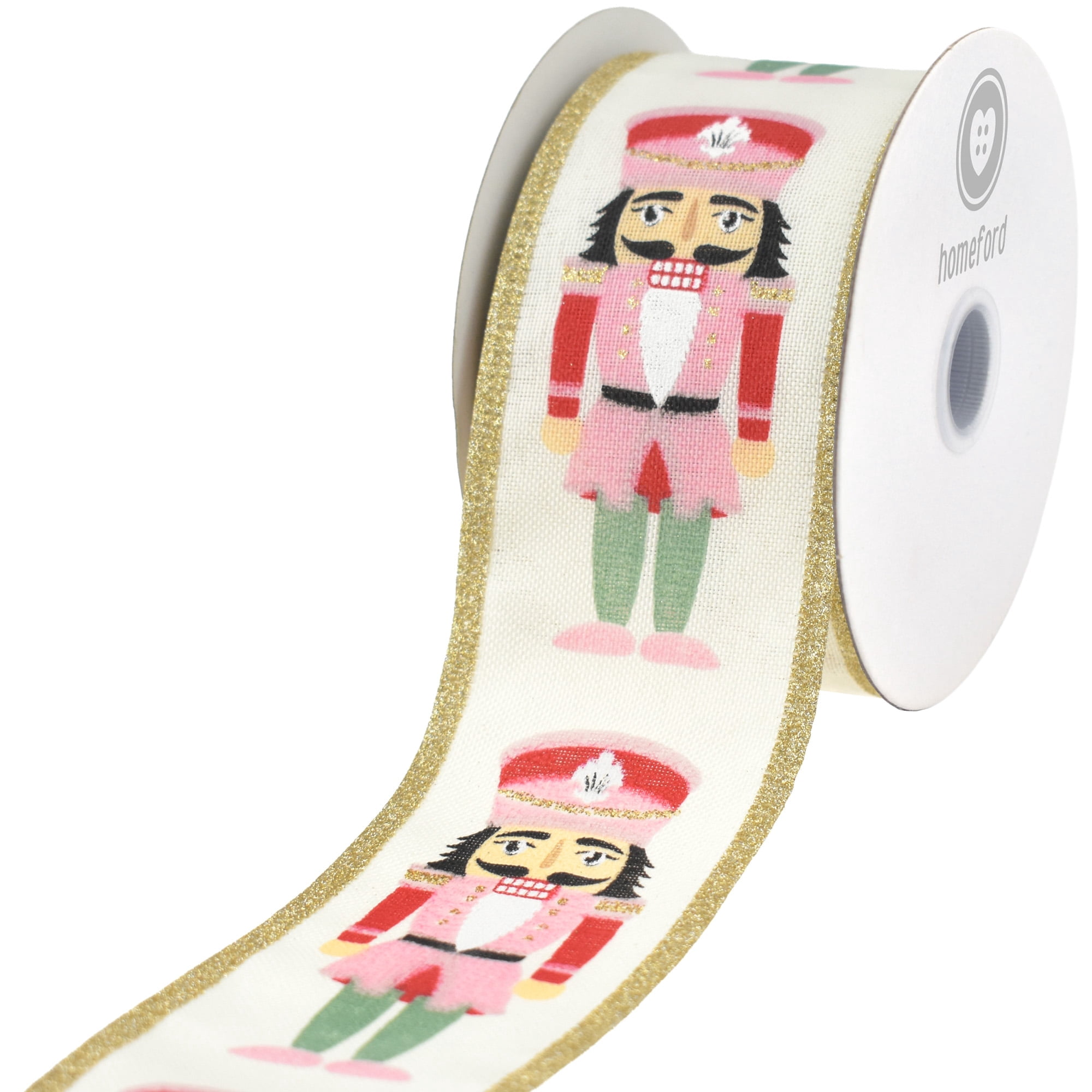 Nutcrakrt Ribbon Homeford Christmas Cutesy Nutcracker Faux Linen Wired Ribbon, Pink, 2-1 ...