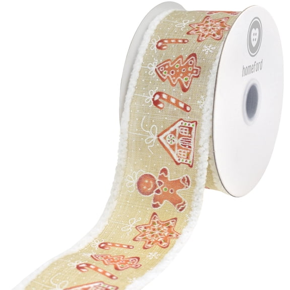 Homeford Christmas Figurine Ornaments Fuzzy Edge Wired Ribbon, Natural, 2-1/2-inch, 10-yard