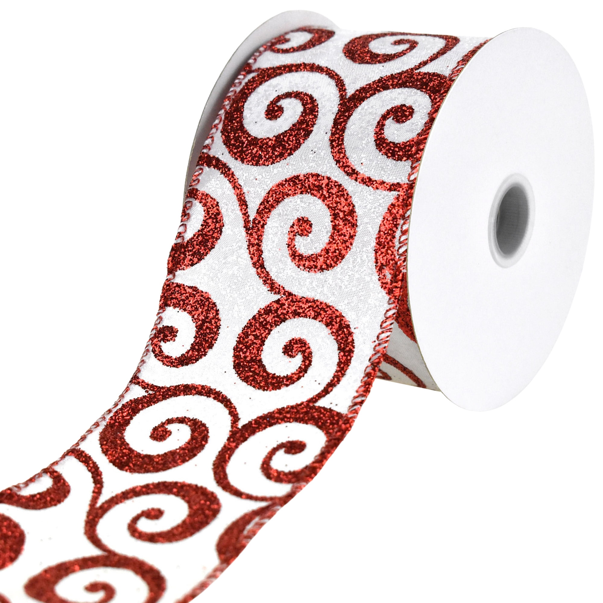 Wired Red Velvet Ribbon With Silver Tinsel, Red Silver Christmas Ribbon,  2.5 X 10 YARD ROLL 