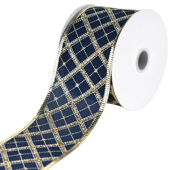 Homeford Christmas Glittered Cross Diagonal Metallic Edge Wired Ribbon, 2-1/2-inch, 10-yard, Gold