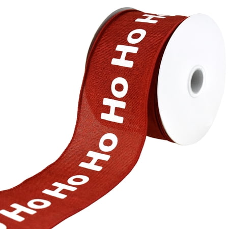 Homeford Christmas Ho Ho Ho Faux Linen Wired Ribbon, 2-1/2-inch, 10-yard, Red