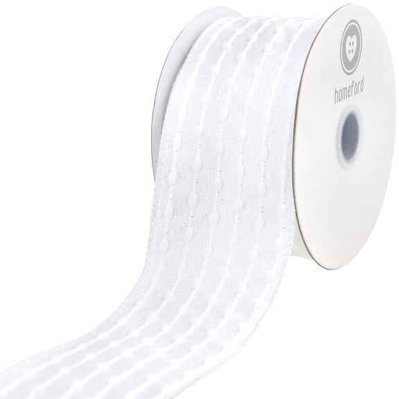 Homeford Christmas Iridescent Snowball Weave Wired Ribbon, White, 2-1/2-inch, 10-yard