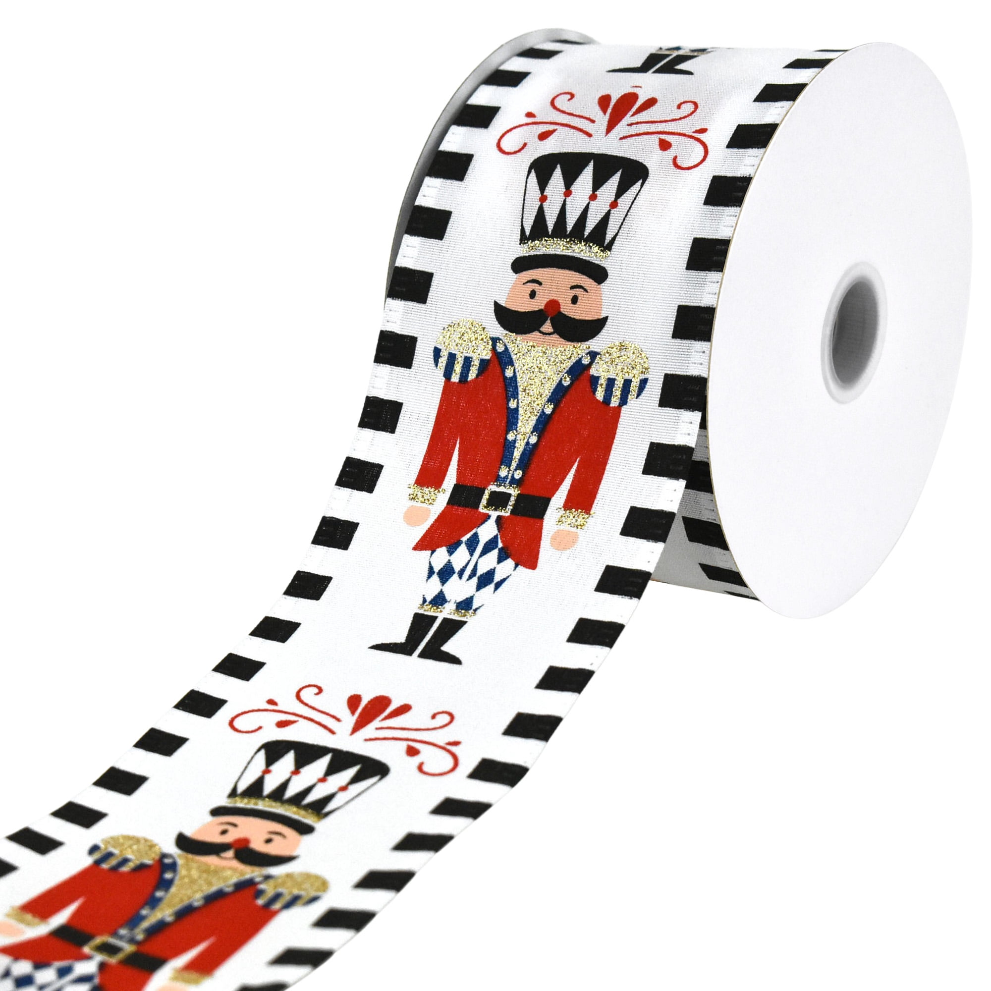 Nutcrakrt Ribbon Homeford Christmas Nutcracker Dash Edge Wired Ribbon, 2-1/2-inch, 10 ...
