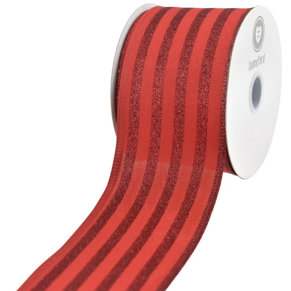 Homeford Christmas Ponche Cabana Stripes Wired Ribbon, Dark Red, 2-1/2-inch, 10-yard
