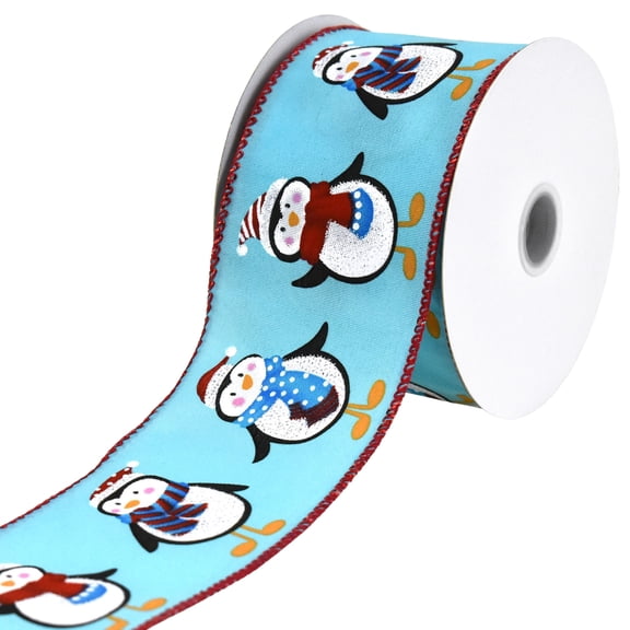 Homeford Christmas Santa Penguins Satin Wired Ribbon, 2-1/2-inch, 10-yard, Aqua