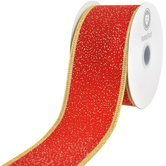 Homeford Christmas Sparkle Velvet Wired Ribbon, Red, 2-1/2-inch, 10-yard