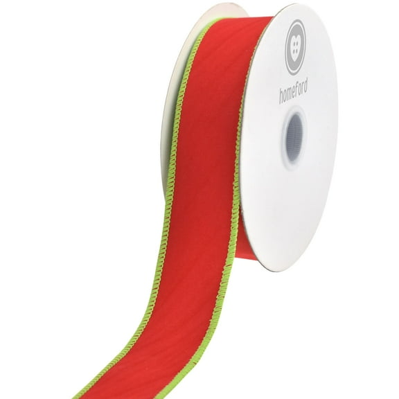 Homeford Christmas Velvet Two-Tone Wired Ribbon, Red/Lime, 1-1/2-inch, 10-yard