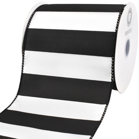 Homeford Classic Wide Horizontal Stripes Wired Ribbon, 4-inch, Black/White, 10-yard