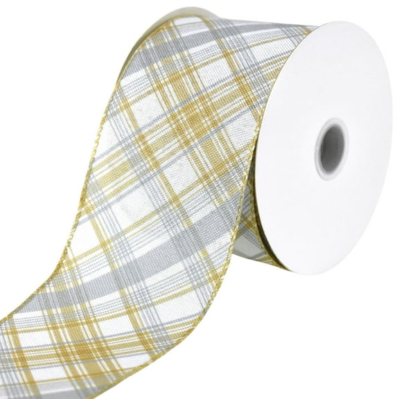 Homeford Earth Tones Diagonal Plaid Wired Ribbon, 2-1/2-inch, 10-yard, Natural
