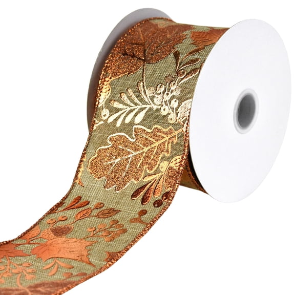 Homeford Embossed Autumn Leaves Faux Linen Wired Ribbon, 2-1/2-inch, 10-yard, Natural