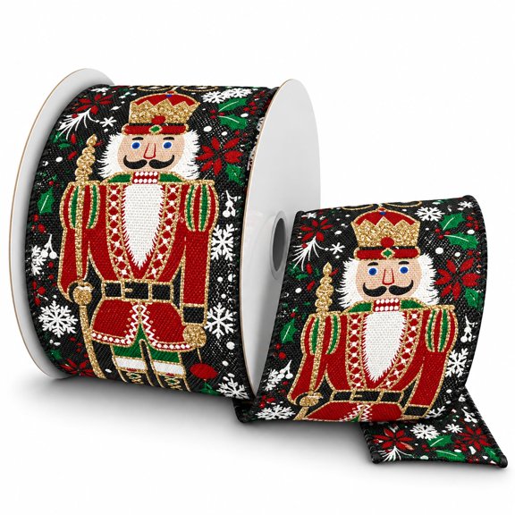 Homeford Fancy Nutcracker Christmas Linen Wired Ribbon, 2-1/2-inch, Black, 10-yard