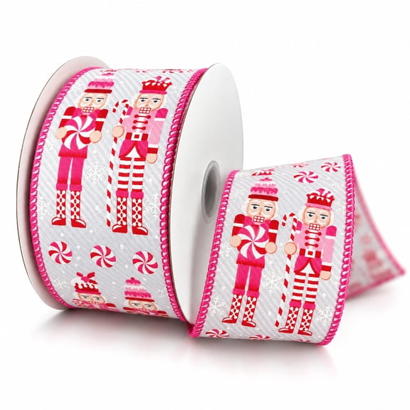 Homeford Glitter Nutcracker Christmas Wired Ribbon, 2-1/2-inch, Red/Pink, 10-yard