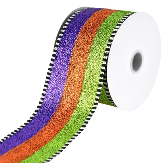 Homeford Halloween Glittered Stripes Dash Wired Edge Ribbon, 2-1/2-inch, 10-yard, Lime
