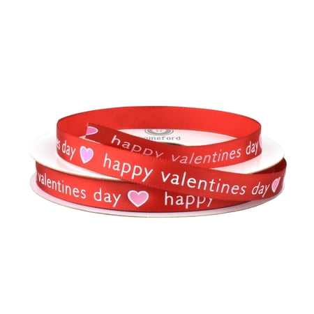 Homeford Happy Valentines Day Message Heart Ribbon, 3/8-inch, Red/White, 10-yard