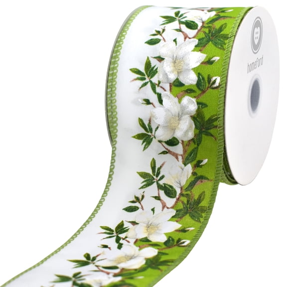 Homeford Magnolia Stripe Satin Wired Ribbon, Green, 2-1/2-inch, 10-yard