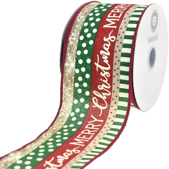Homeford Merry Christmas Mixed Stripes Wired Ribbon, Multicolor, 2-1/2-inch, 10-yard