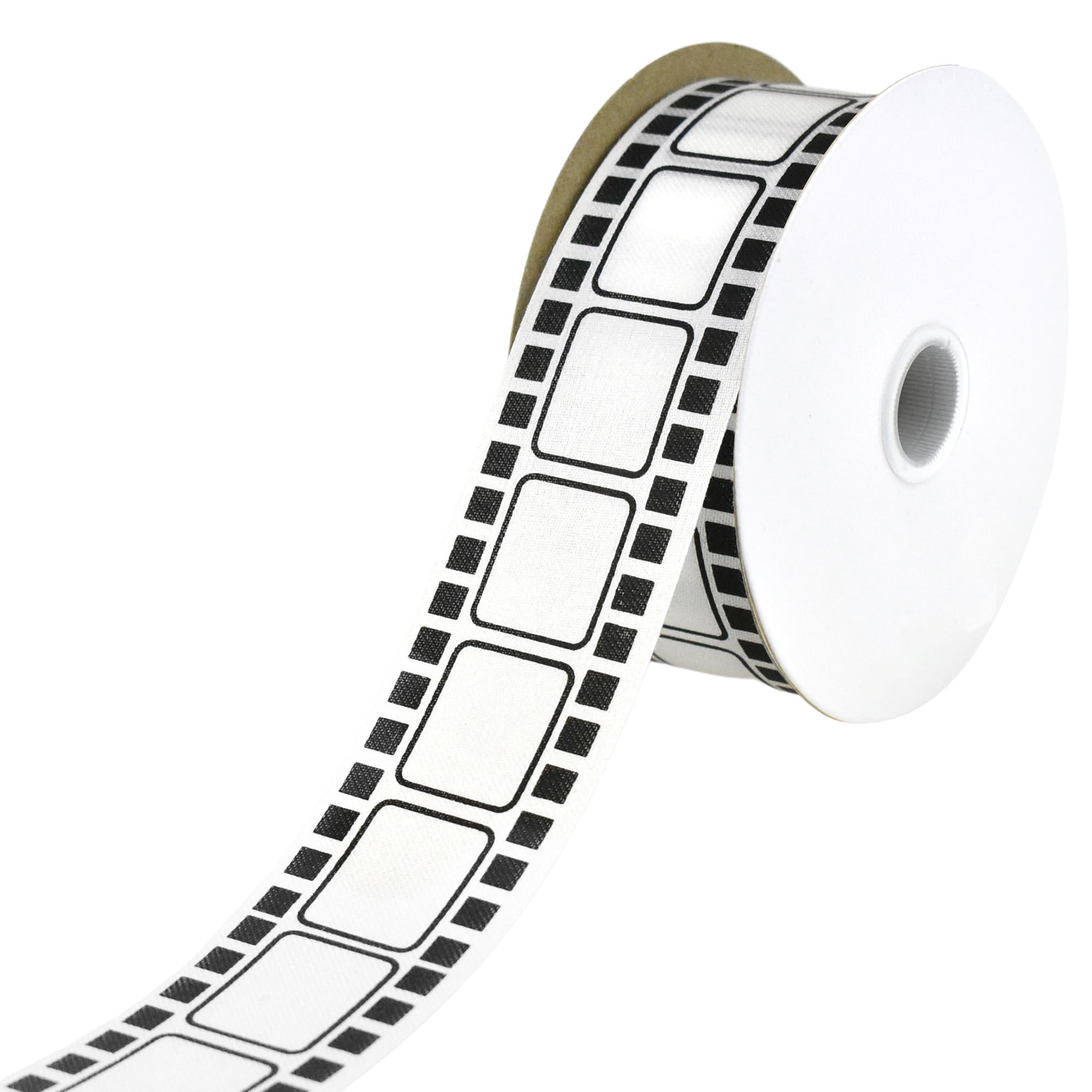 Homeford Movie Film Strip Themed Ribbon, 1-3/8-inch, 25-yard, White/Black