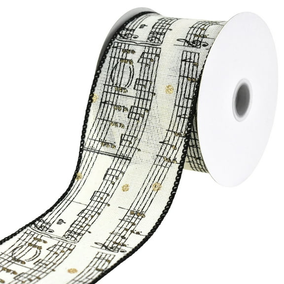 Homeford Music Sheet Notes Faux Linen Wired Ribbon, 2-1/2-inch, 10-yard, Ivory