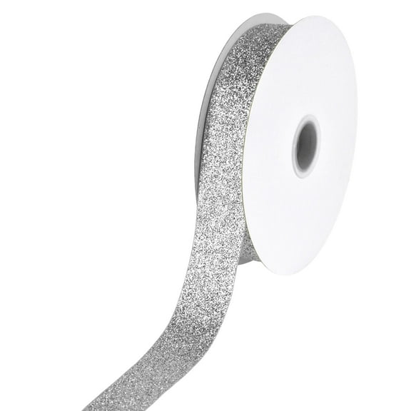 Homeford Nylon Metallic Glitter Ribbon, 7/8-inch, 25-yard, Silver