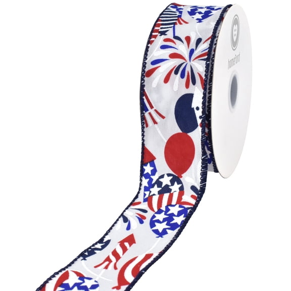 Homeford Patriotic Fireworks Balloons Celebration Wired Ribbon, 1-1/2-inch, Red/White/Blue, 10-yard