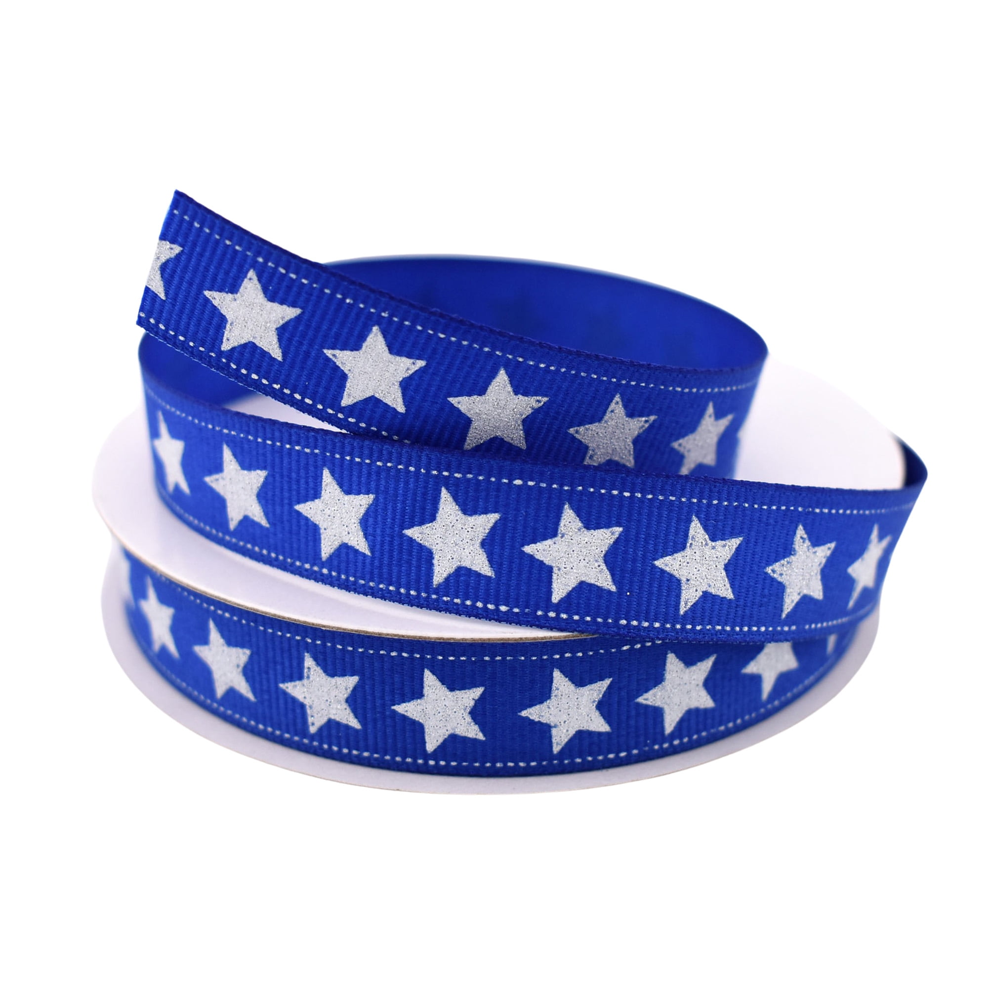Blue Dashed Ribbon Homeford Patriotic Stars Dotted Edge Grosgrain Ribbon, 5/8-inch, 10 ...