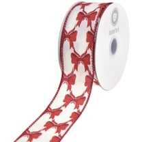 Homeford Patterned Pretty Bows Satin Wired Ribbon, Dark Red, 1-1/2-inch, 10-yard