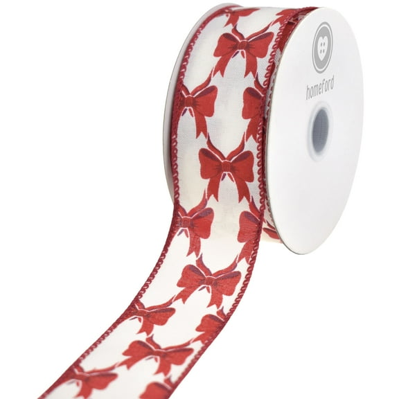 Homeford Patterned Pretty Bows Satin Wired Ribbon, Dark Red, 1-1/2-inch, 10-yard
