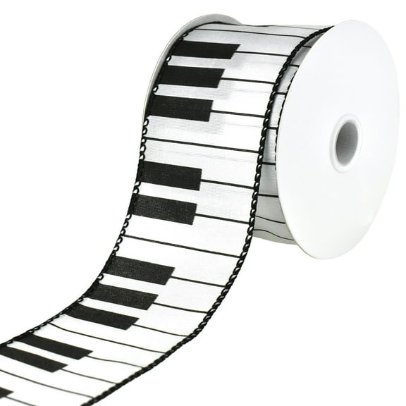 Homeford Piano Keys Musical Wired Ribbon, 2-1/2-inch, 10-yard, White