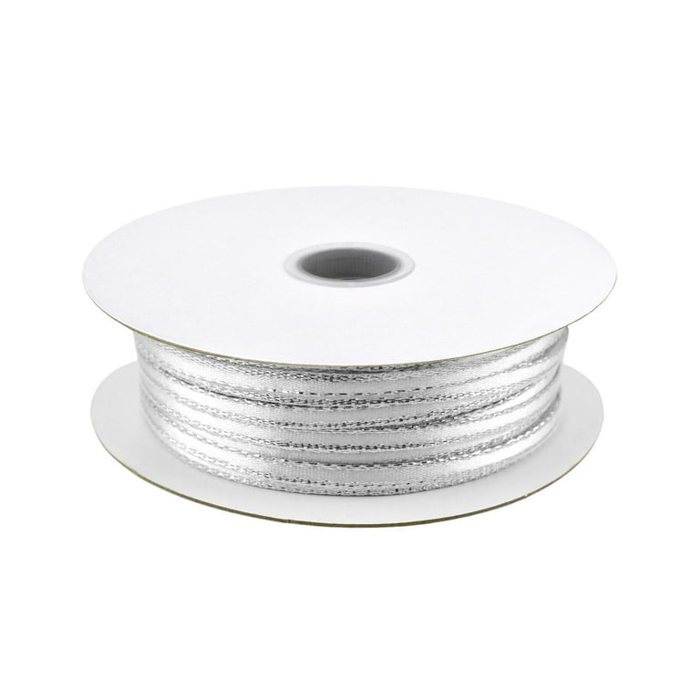 Homeford Satin Ribbon with Metallic Trim Edge, 1/8-Inch, 50-Yard -  White/Silver