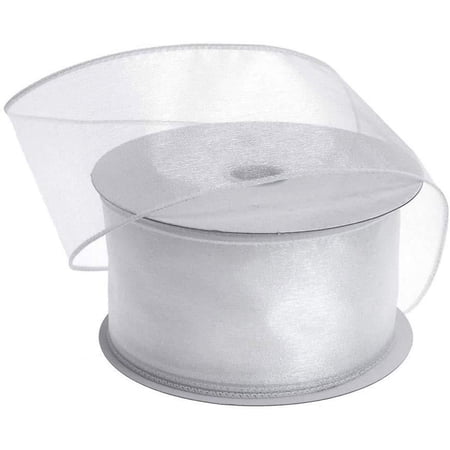 Homeford Sheer Chiffon Ribbon, Wired Edge, 2-1/2 inch, 25 Yard, White