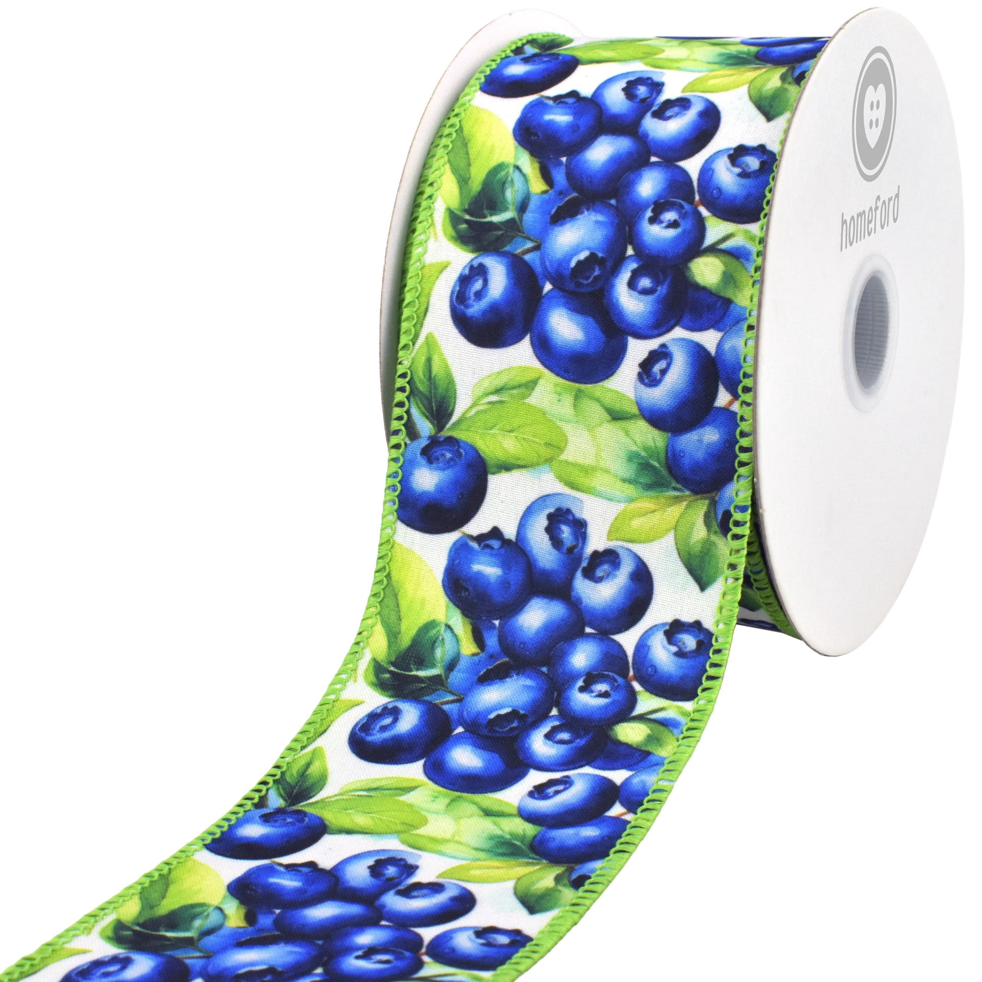 Homeford Spring Jumbo Blueberries Deluxe Wired Ribbon, 2-1/2-inch, Blue/Lime/White, 10-yard