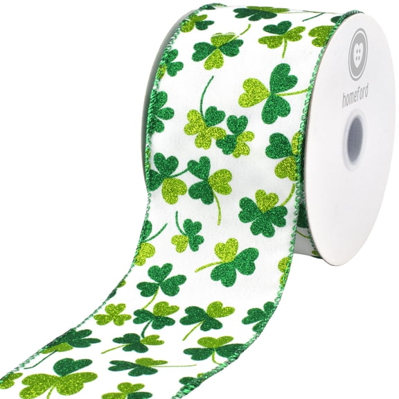Homeford St. Patrick's Glittered Shamrocks Wired Ribbon, 2-1/2-inch, Emerald/Lime, 10-yard