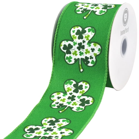 Homeford St. Patrick's Shamrock Clover Silhouette Wired Ribbon, 2-1/2-inch, Green/White, 10-yard