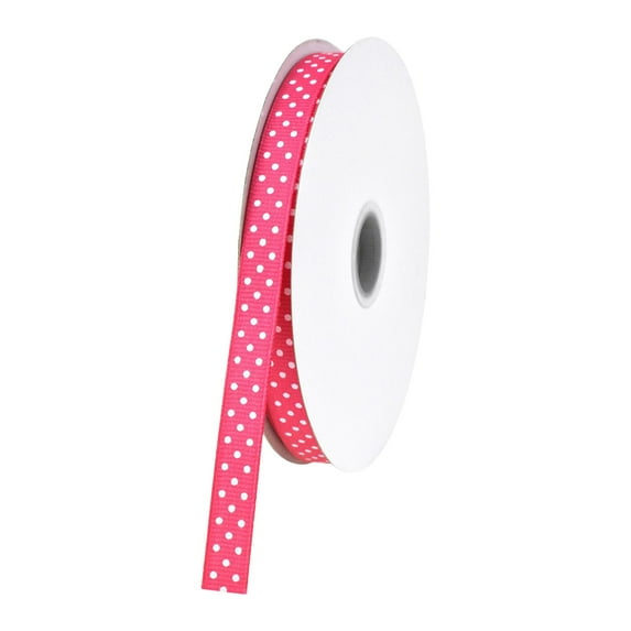 Homeford Swiss Dots Grosgrain Ribbon, 3/8-inch, 25-yard, Shocking Pink